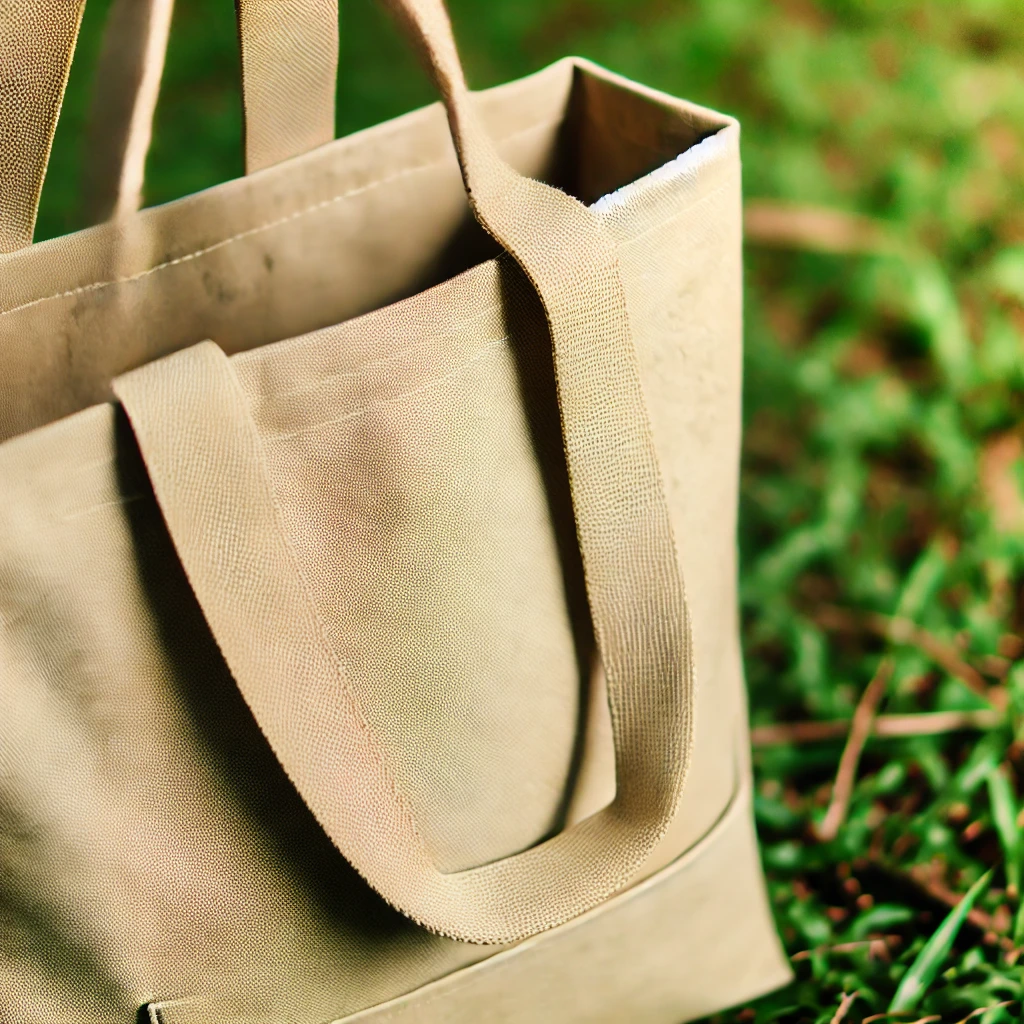 DALL·E 2024-09-22 21.06.35 - A rugged, eco-friendly canvas bag with a natural beige color, featuring sturdy handles and a minimalist design. The bag is displayed in an outdoor set