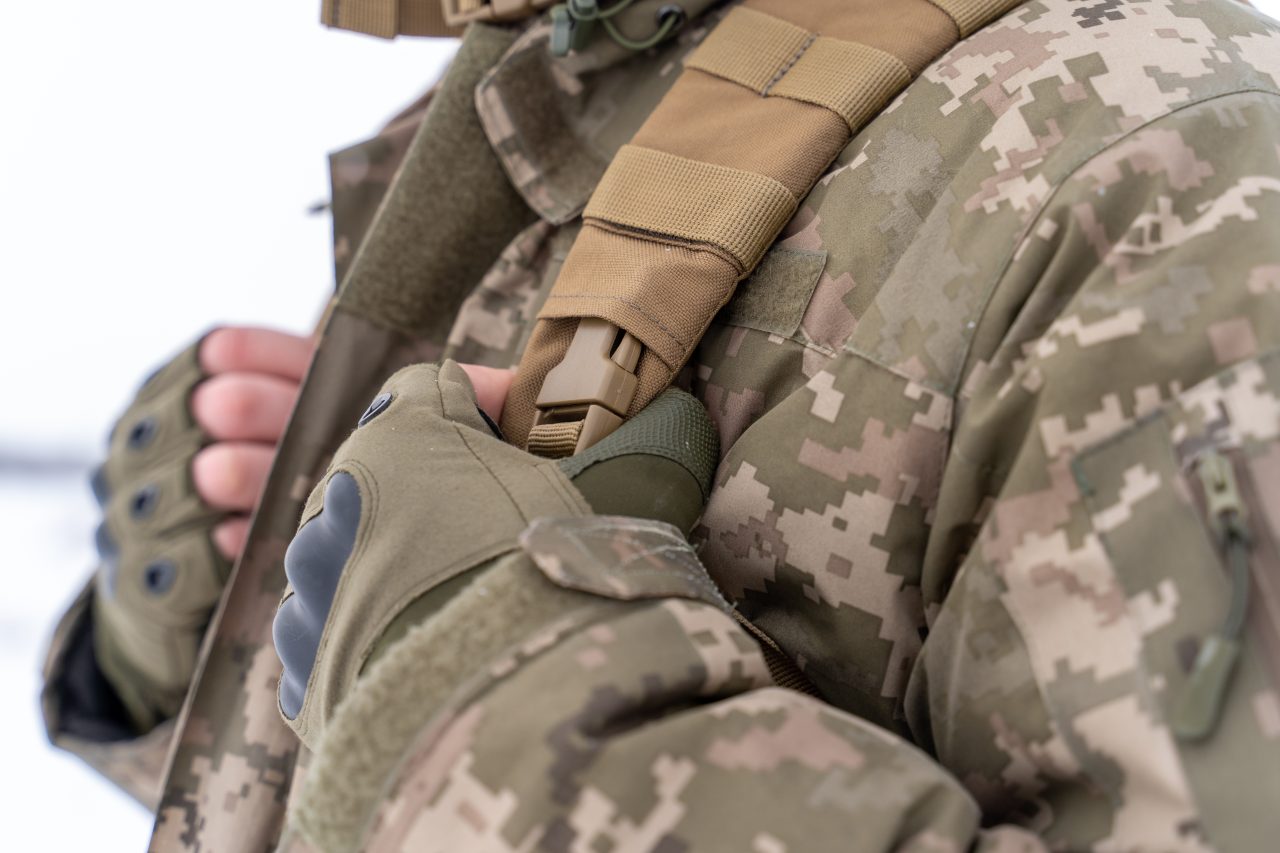 Ukrainian,Military,Man,In,Winter,Uniform,With,Tactical,Backpack,And
